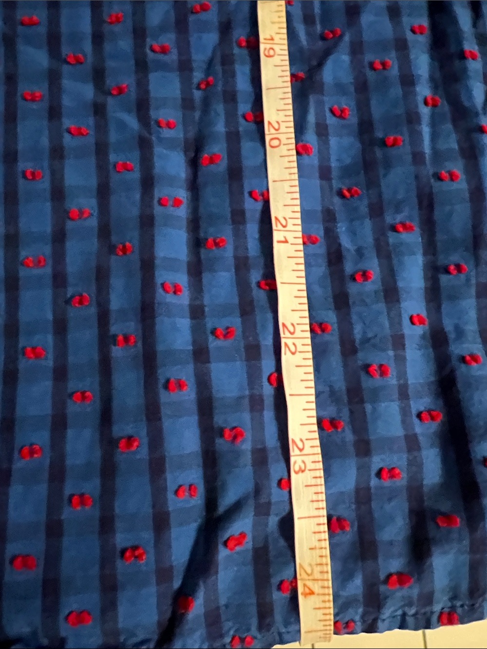 Talbots Navy and Red Checked Ruffle Henley - Picture 9 of 10